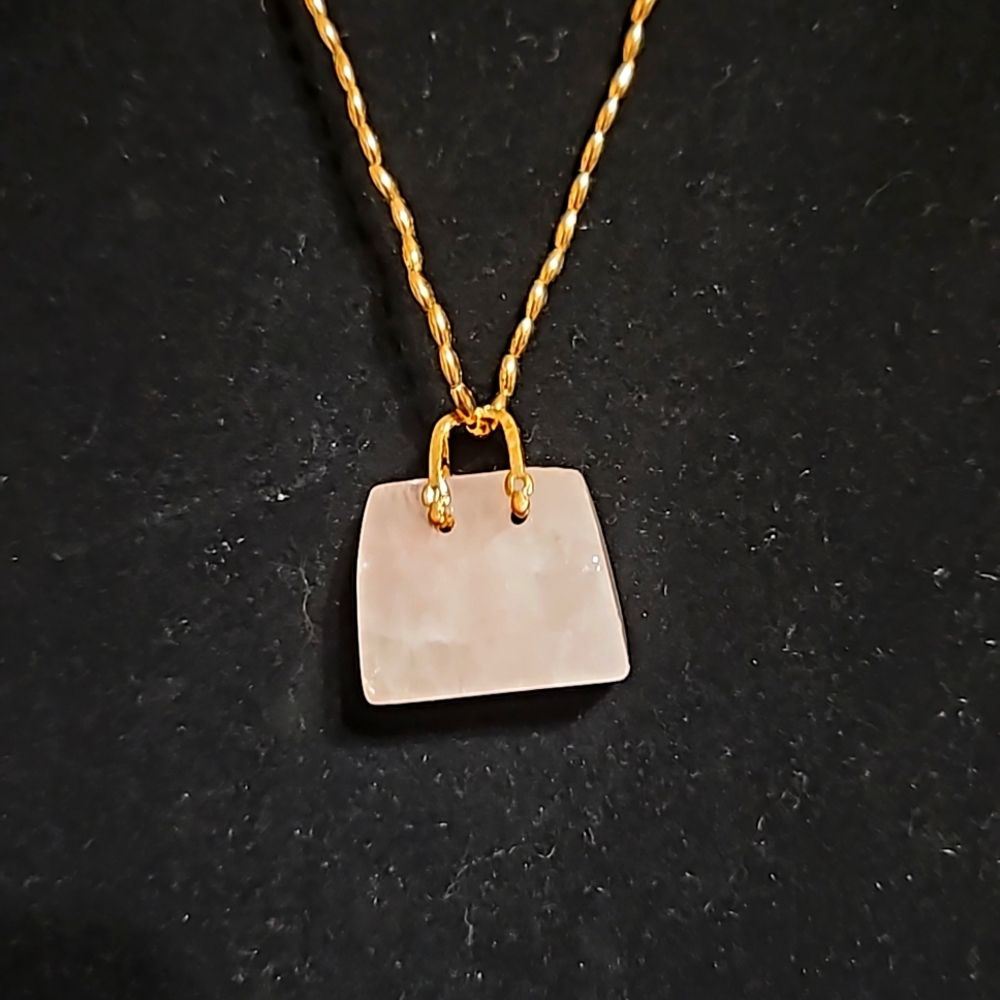 Pink quartz handbag necklace 12 inches long